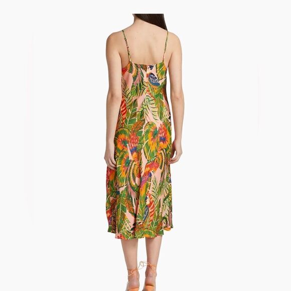 FARM RIO NWT Macaw Leaves Cut-Out Midi Dress Size L $225.00 NWT - Picture 4 of 10